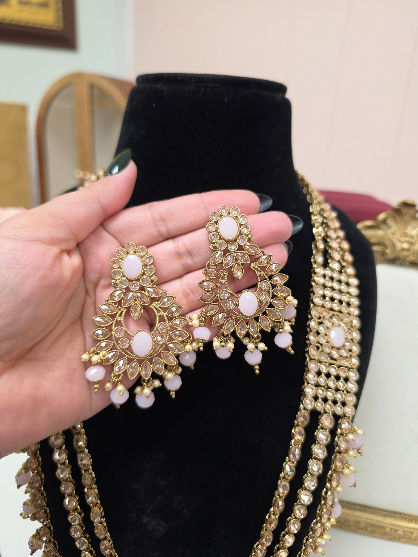 Three layered Long mala set ( Lavender)