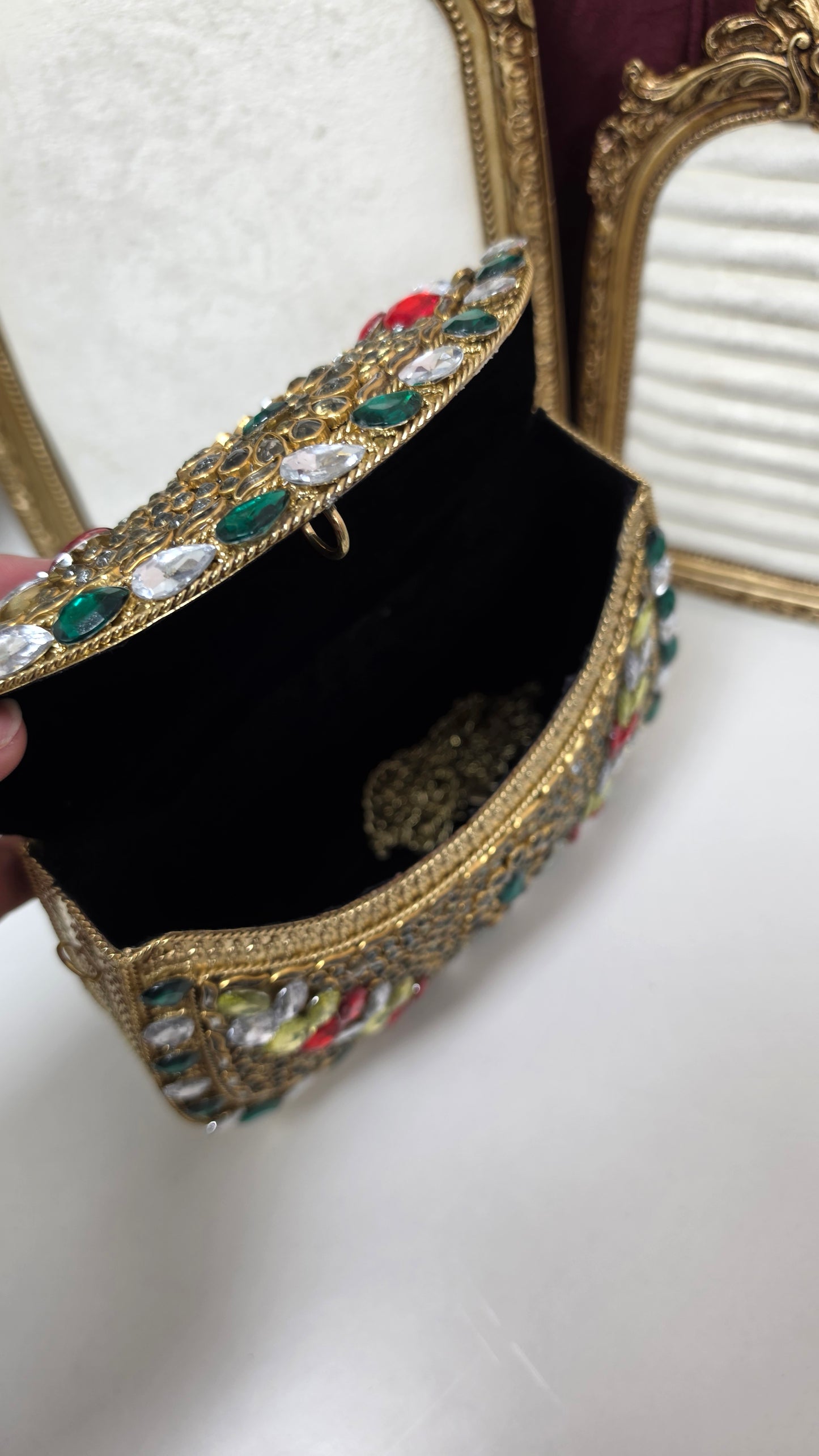Rahat multi kundan brass clutch
