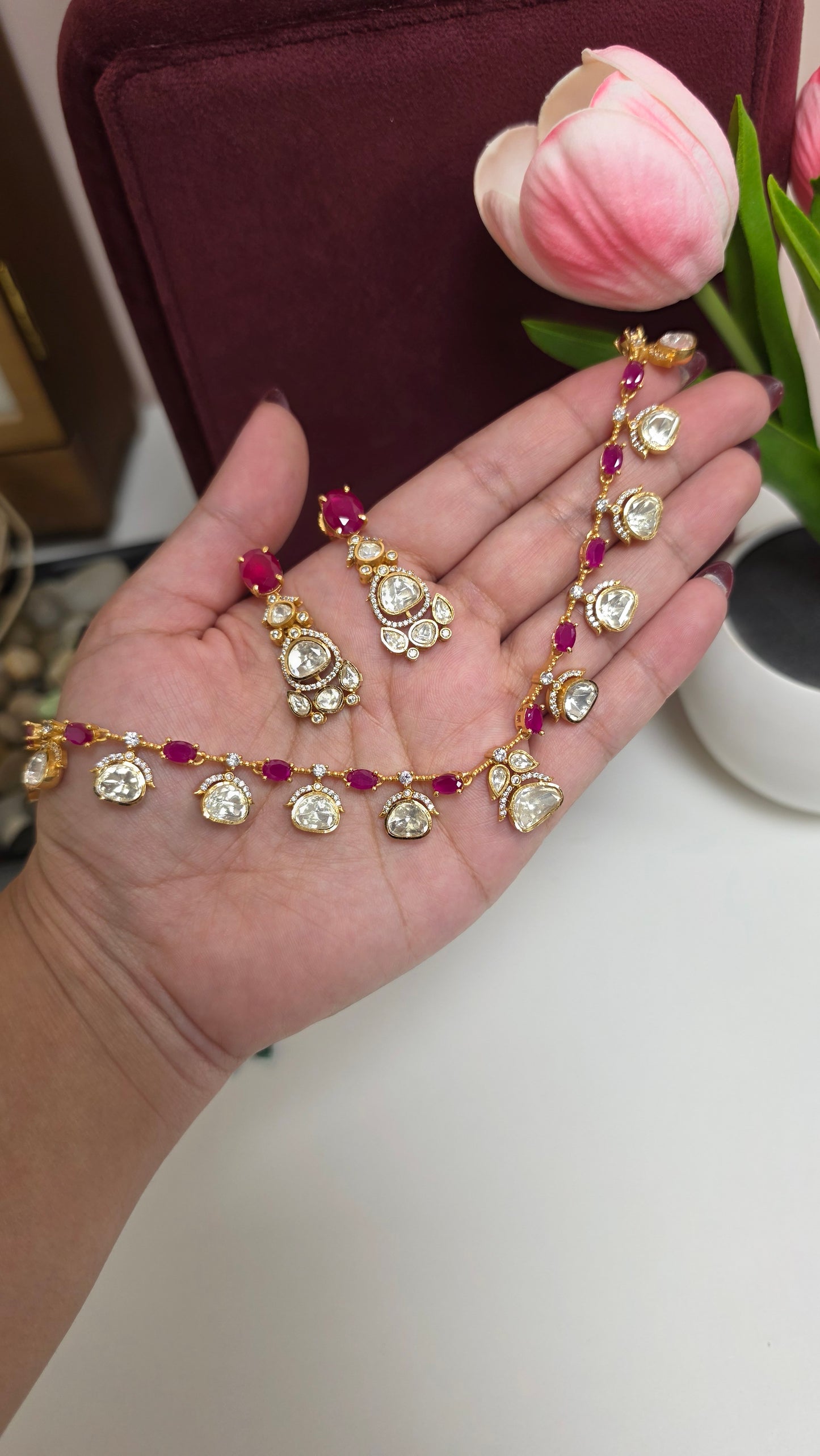 Soha premium moisonaite kundan set