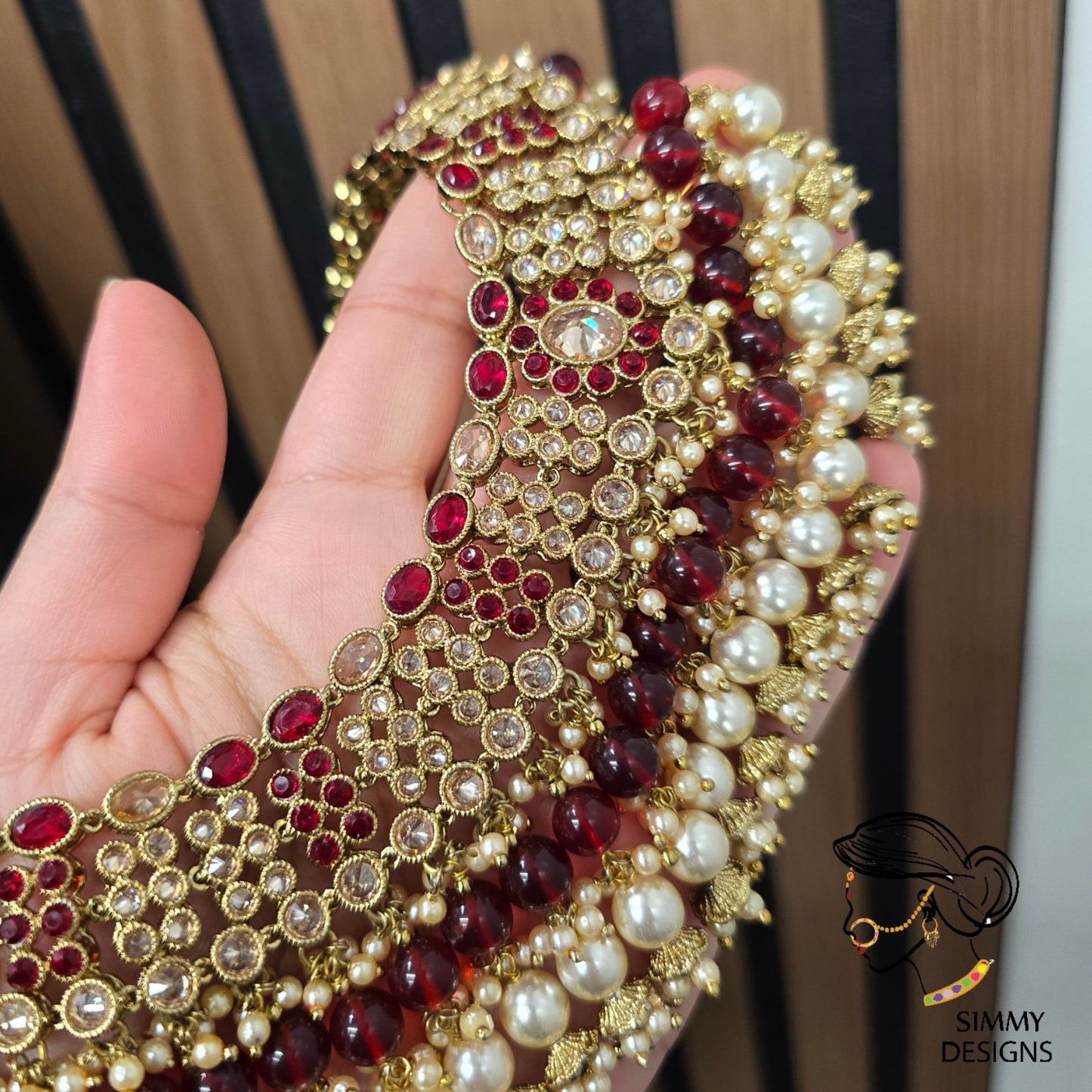 Maryam monalisa necklace set (red/maroon)