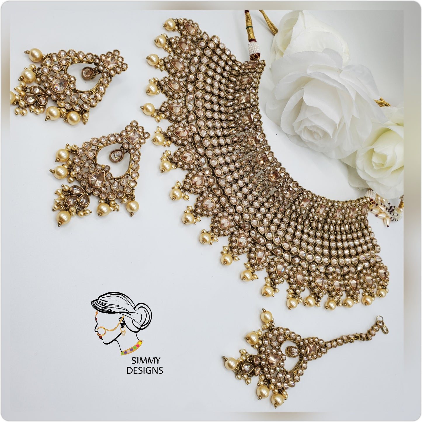 Aqsa Reverse AD polki Bridal Set(Gold)