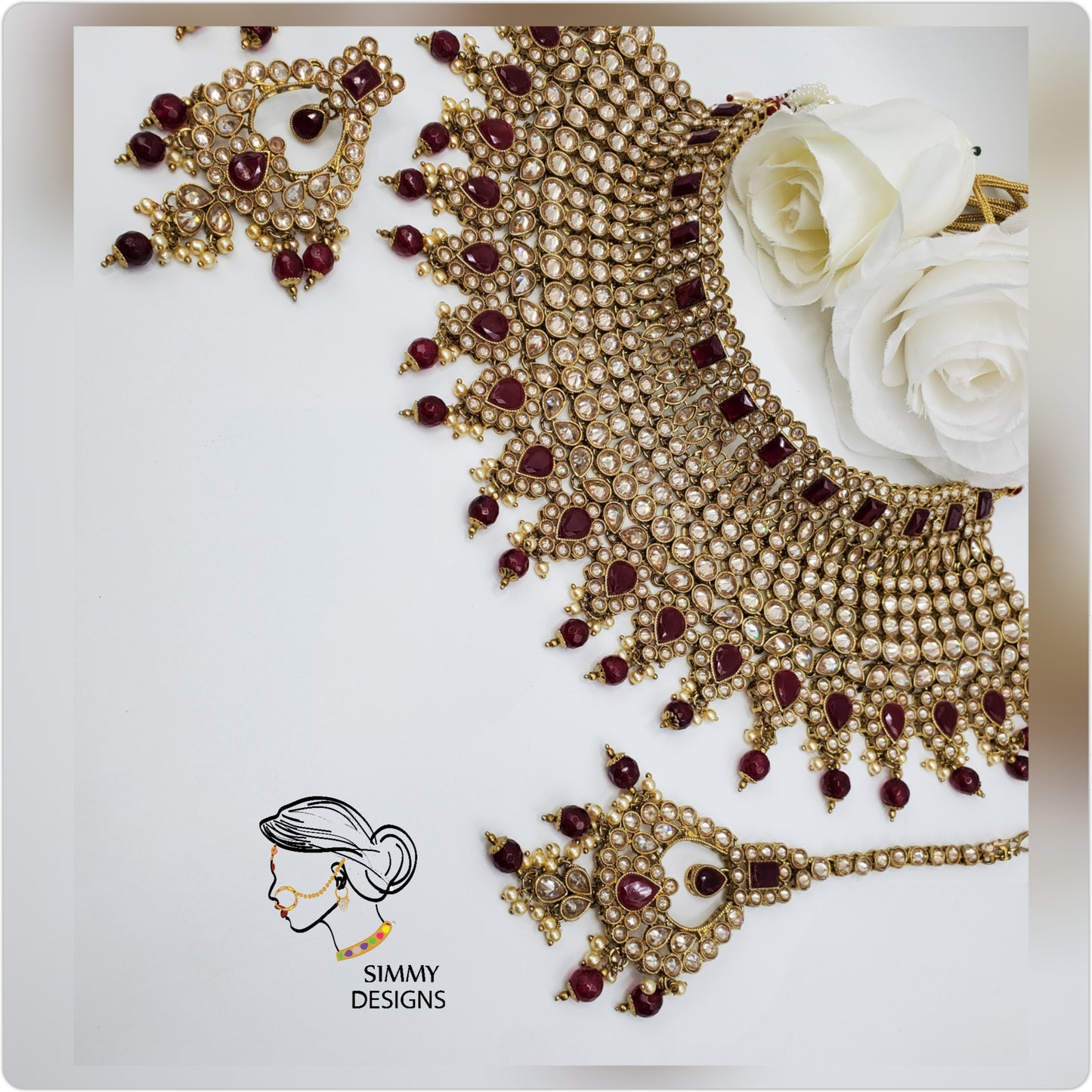Aqsa Reverse AD Polki Bridal Set(Maroon)