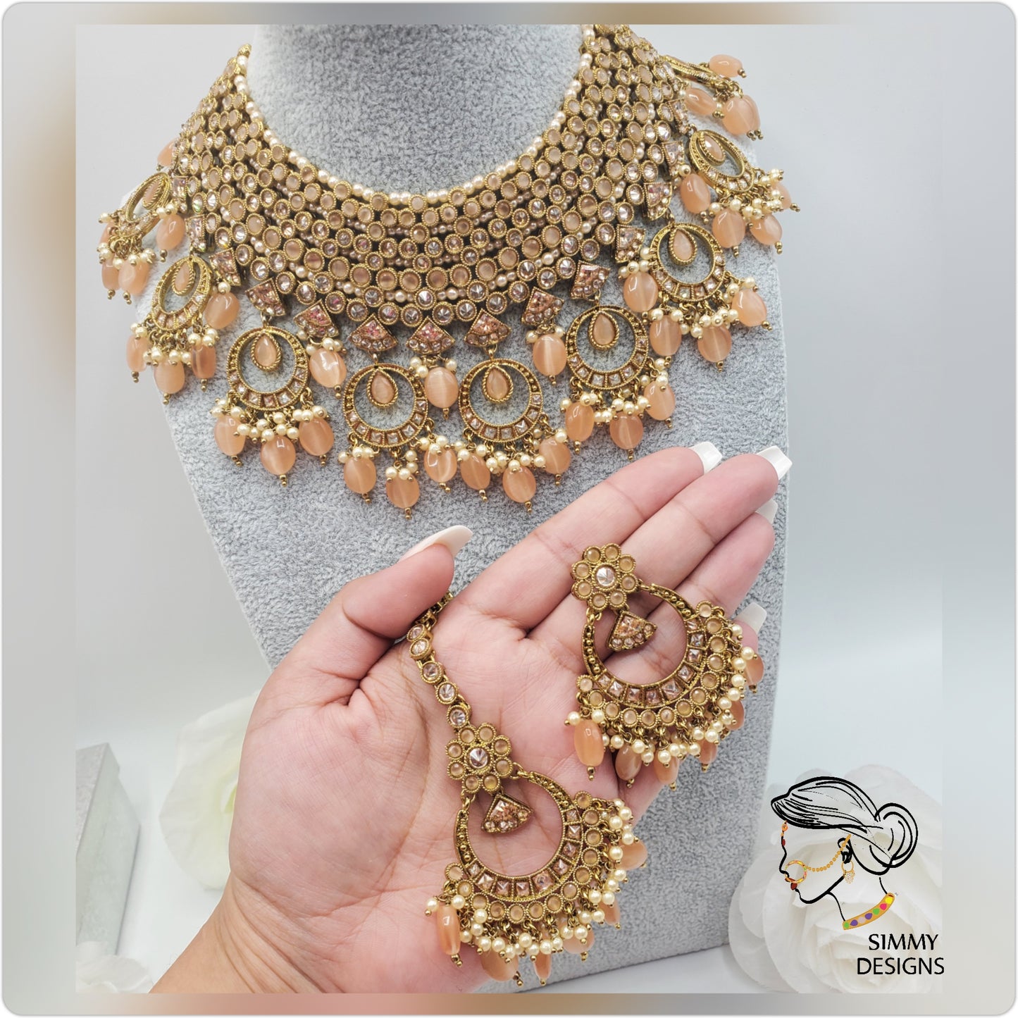 Damini Semi Bridal Polki Set(peach)