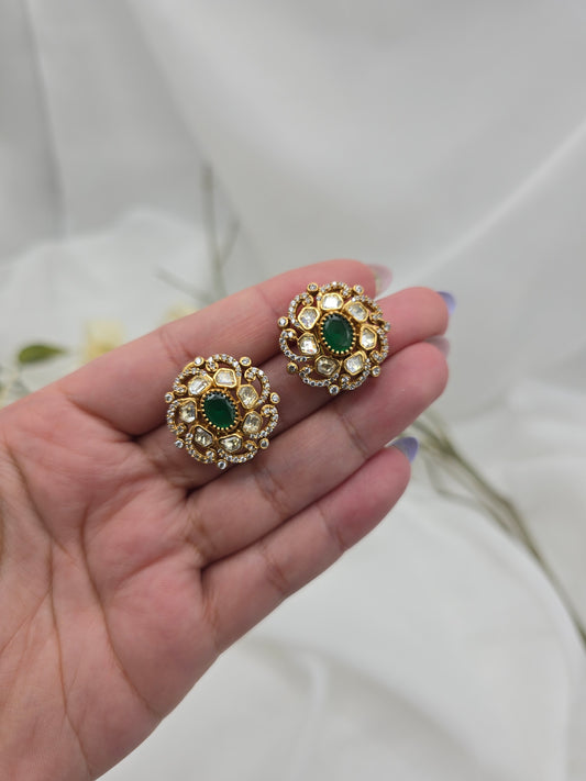 Yasmin premium gold plated moisonaite kundan studs