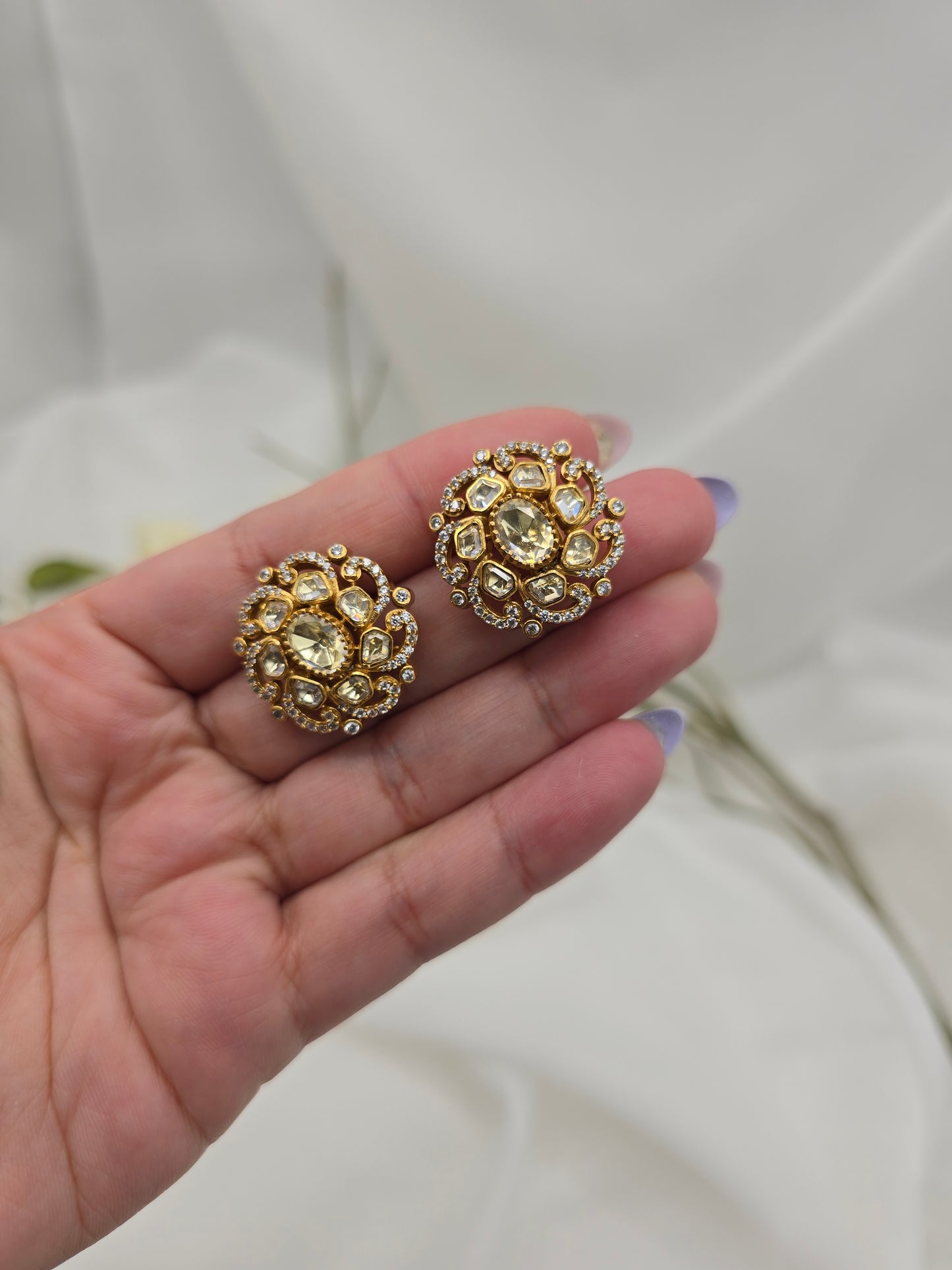 Yasmin premium gold plated moisonaite kundan studs
