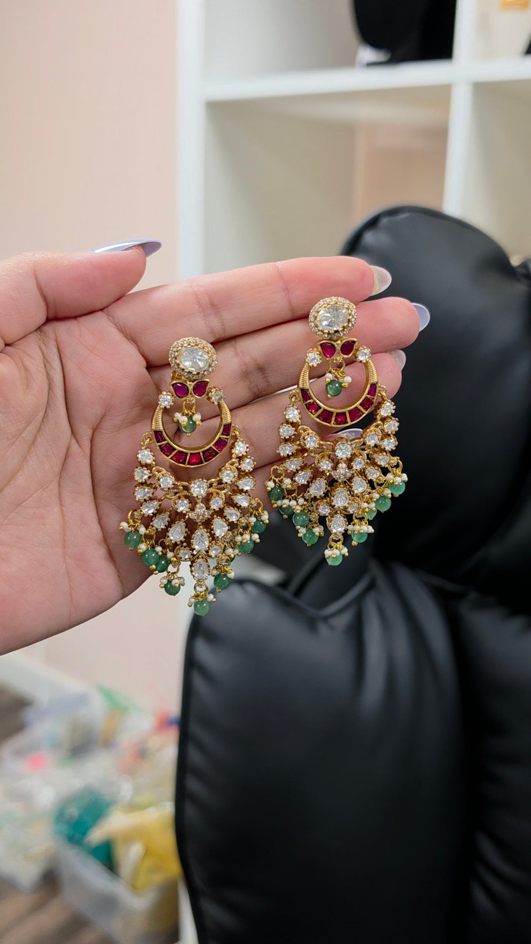 Sara premium mosonaite kundan Earrings