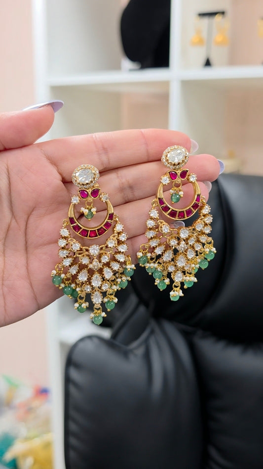 Sara premium mosonaite kundan Earrings