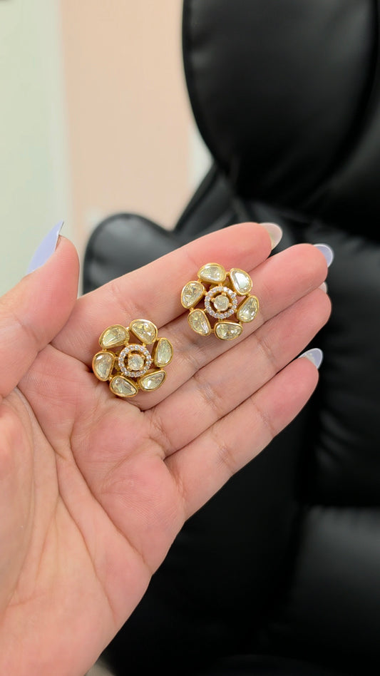 Chocolate mosonaite kundan studs