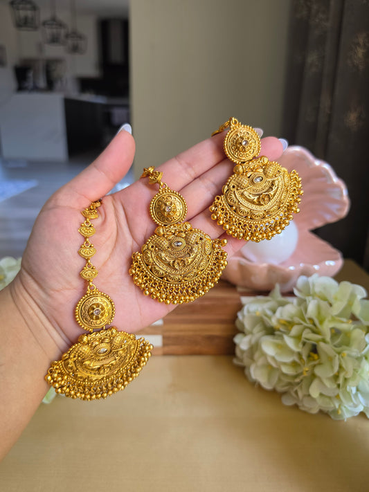 Nagma premium gold plated earrings and tikka Set