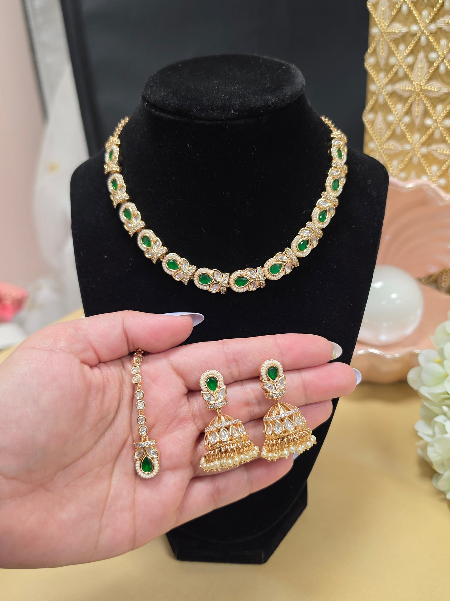 Sanjana premium gold plated kundan set