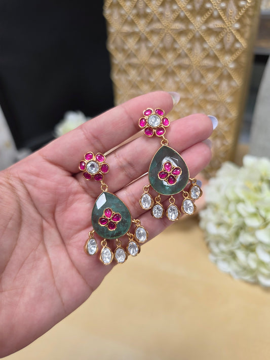 Renu premium gold plated moisonaite kundan Earrings