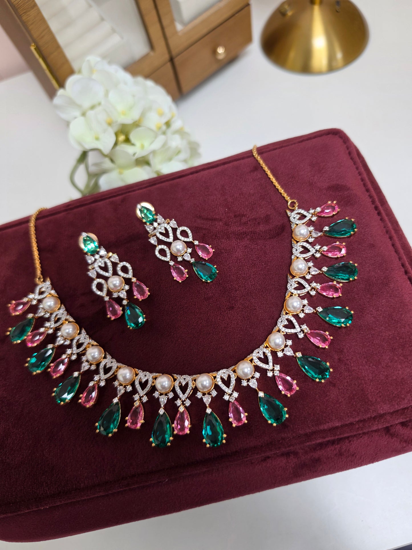 Jannat premium gold plated diamond lookalike set