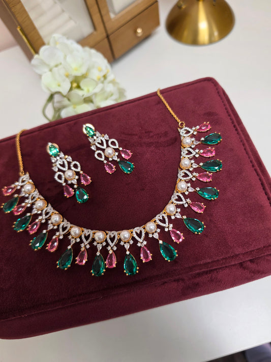 Jannat premium gold plated diamond lookalike set