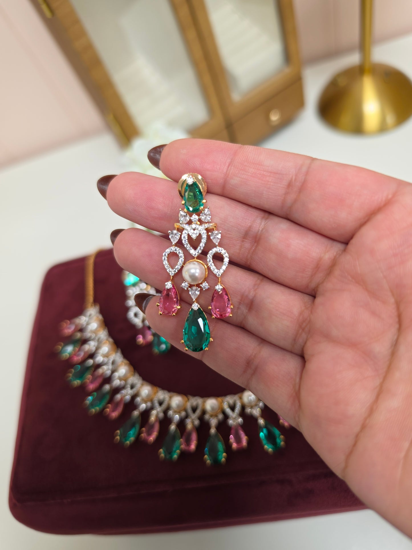 Jannat premium gold plated diamond lookalike set
