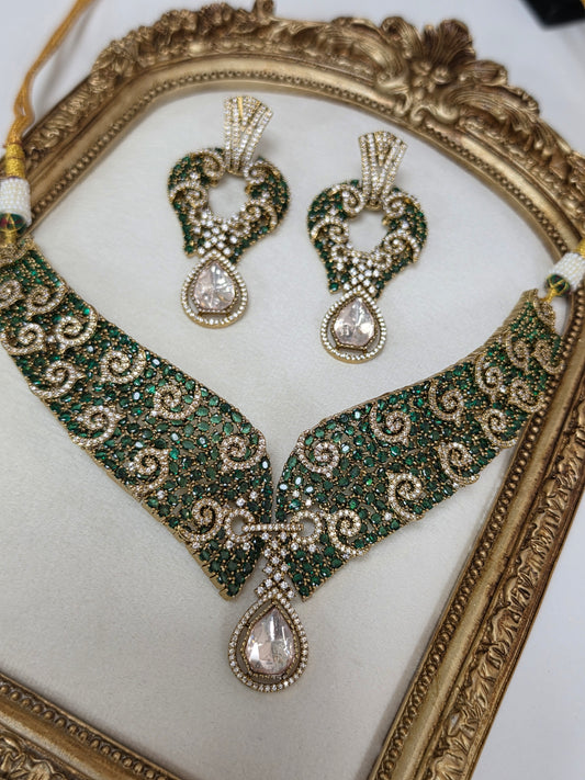 Bani premium mosonaite kundan set(Green)