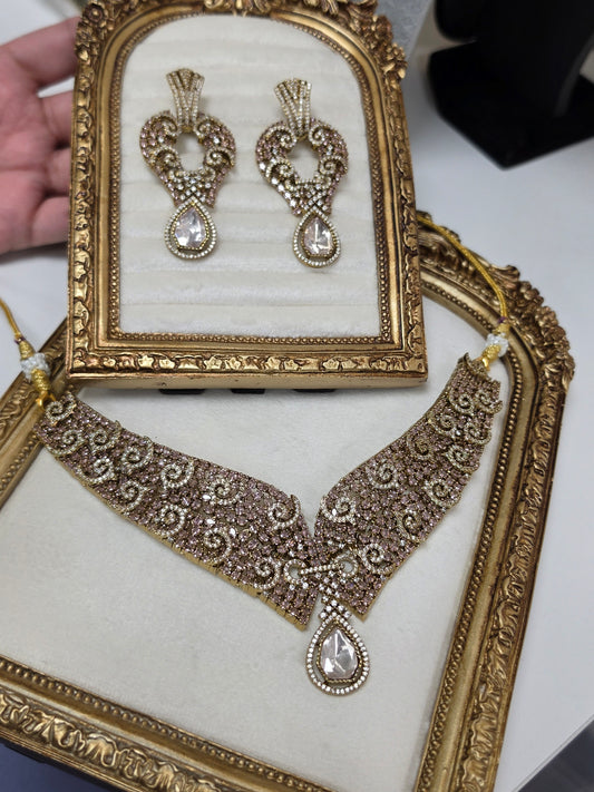 Bani premium mosonaite kundan set(pink)