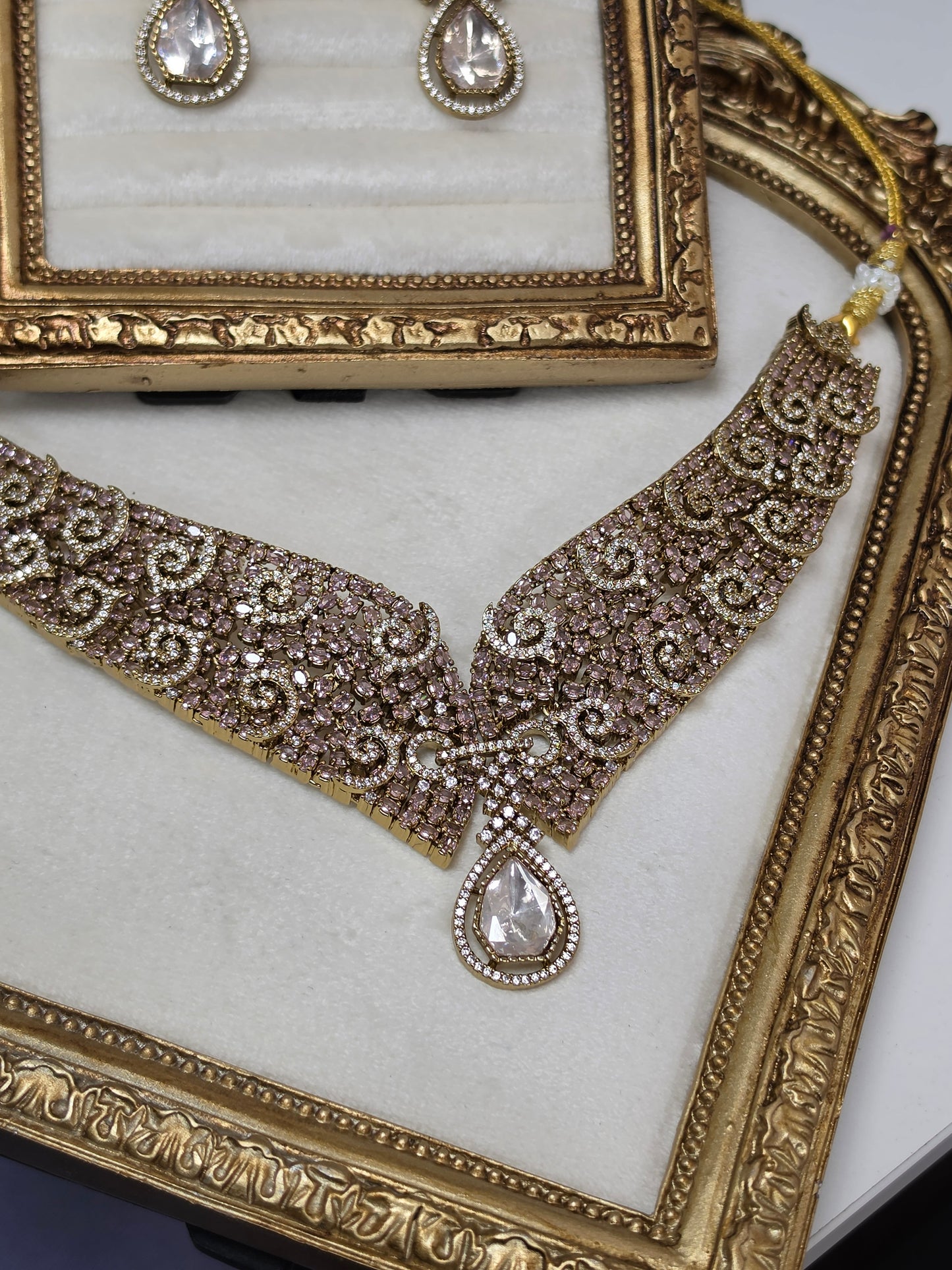 Bani premium mosonaite kundan set(pink)