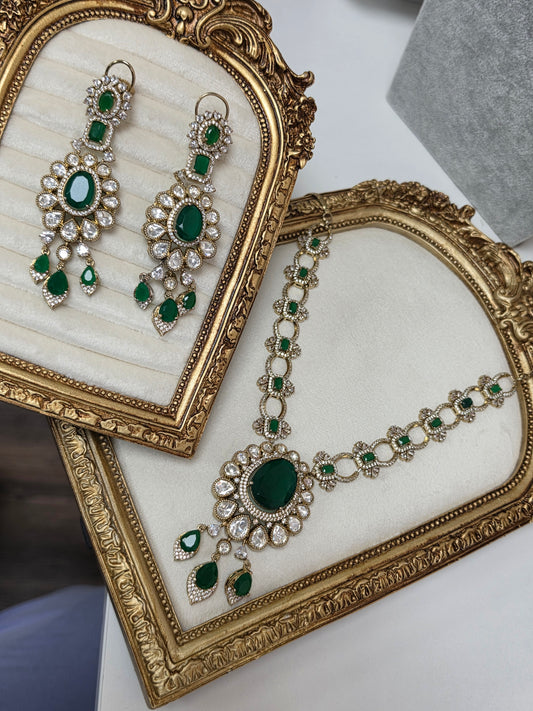 Zoha premium gold plated moisonaite kundan set