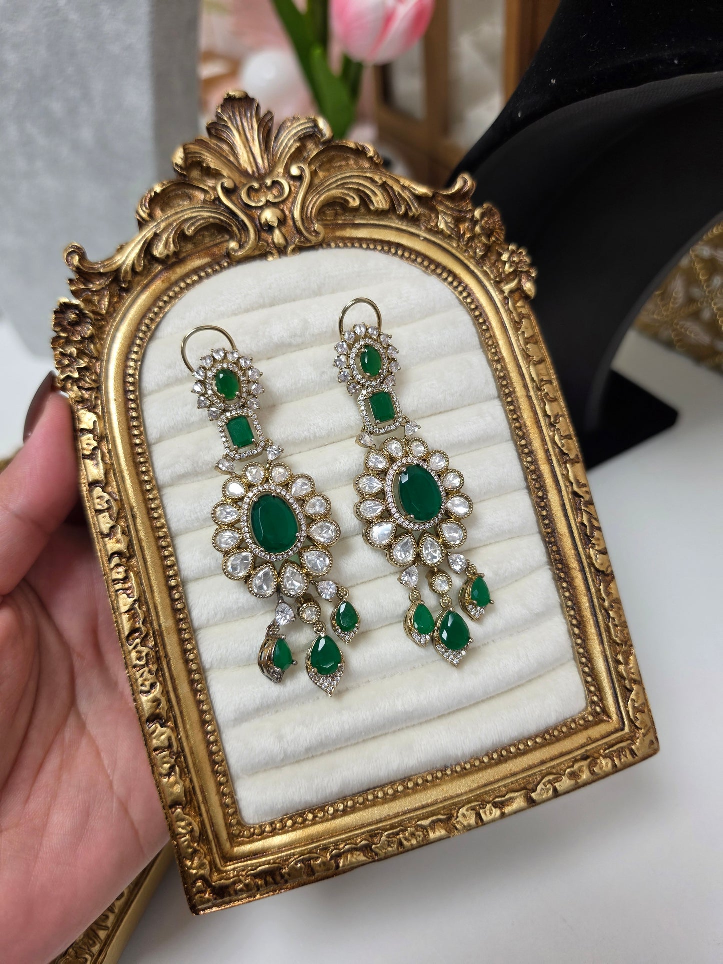 Zoha premium gold plated moisonaite kundan set