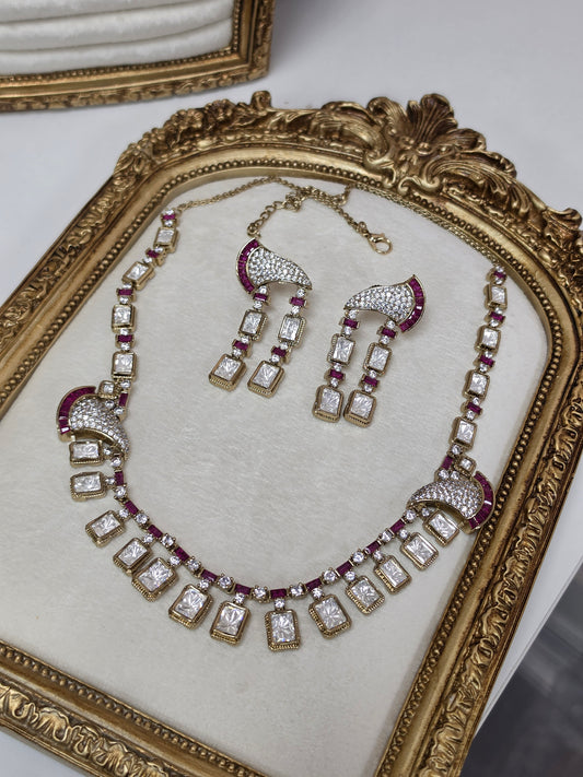 Shreya premium mosonaite kundan set(Ruby)