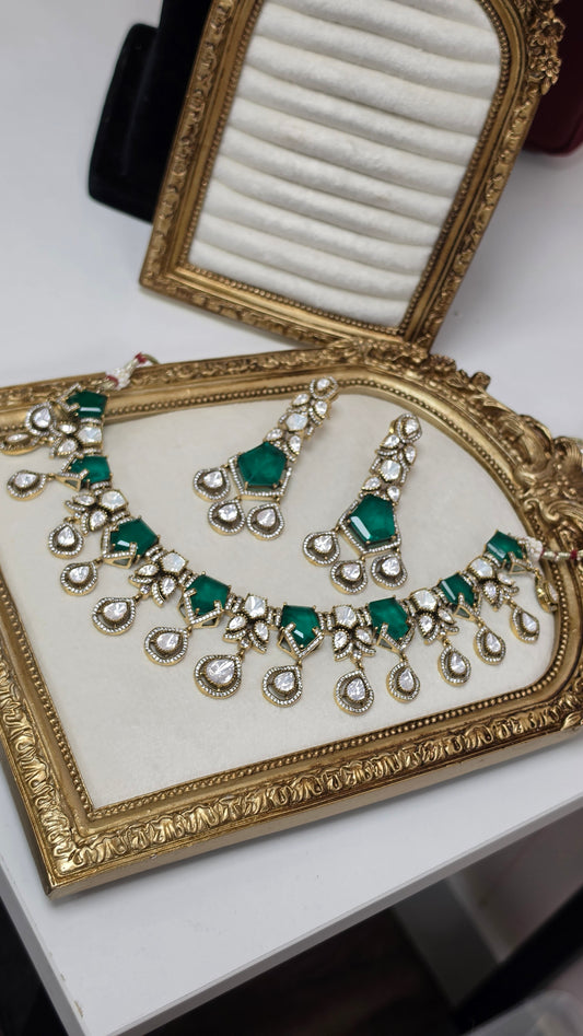 Roja premium gold plated moisonaite kundan set