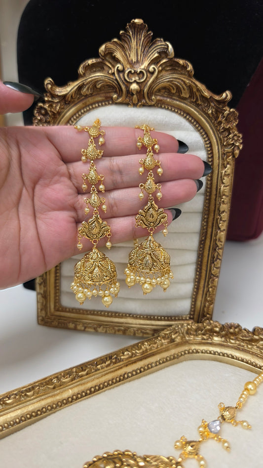 Bishan gold plated Earrings with tikka (Gold)