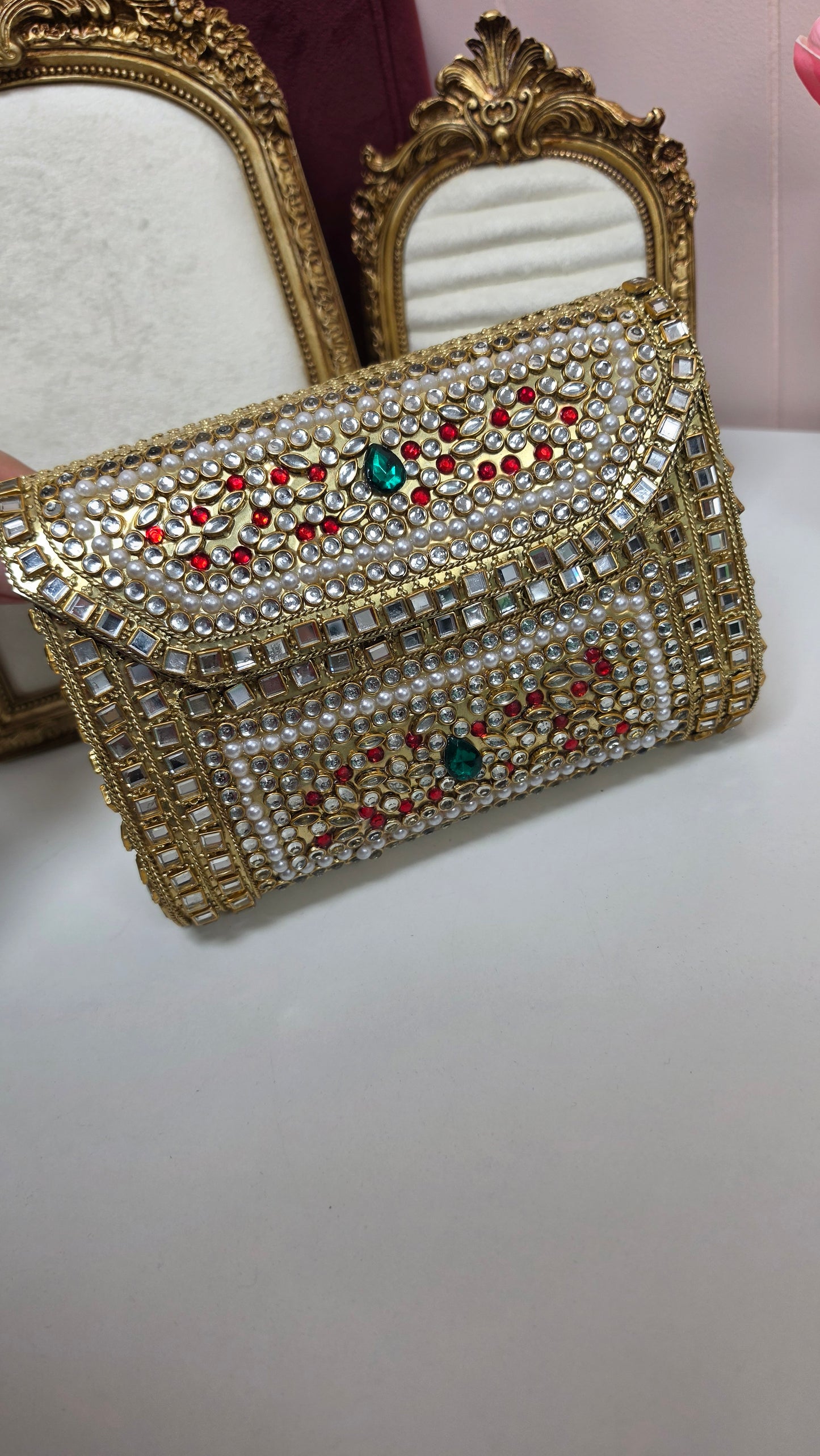 Radha kundan brass clutch
