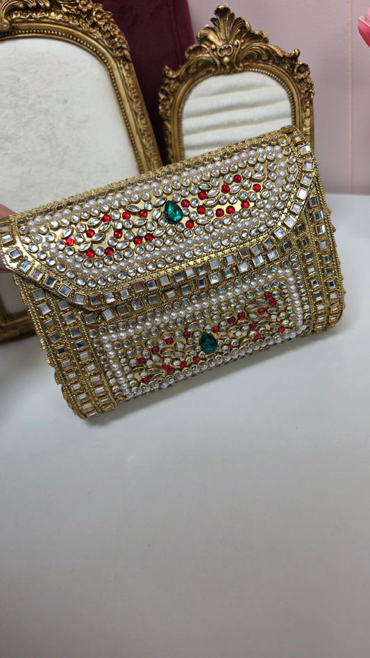 Radha kundan brass clutch