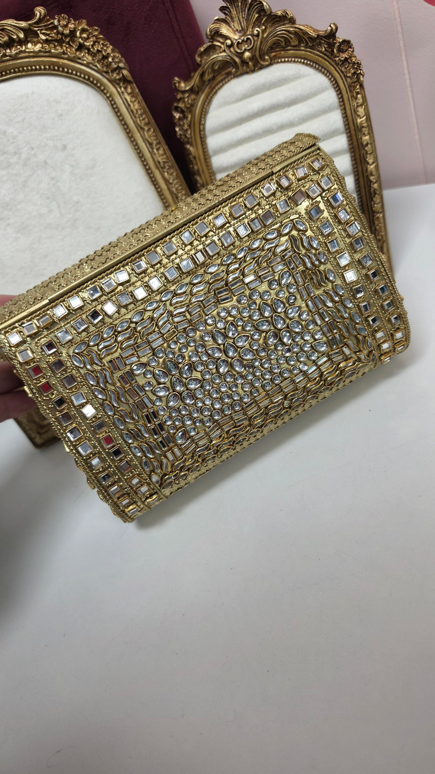 Radha kundan brass clutch
