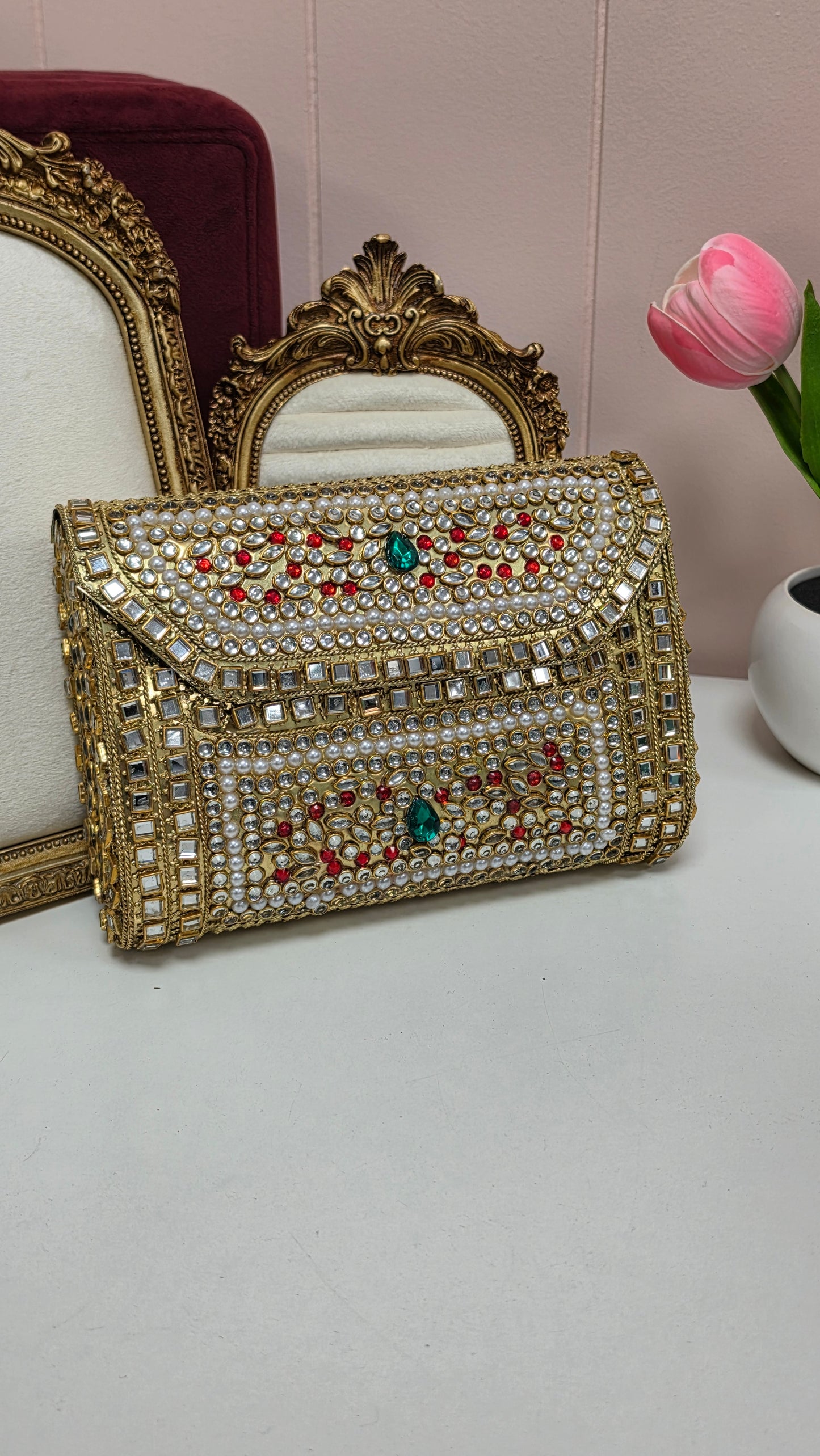 Radha kundan brass clutch