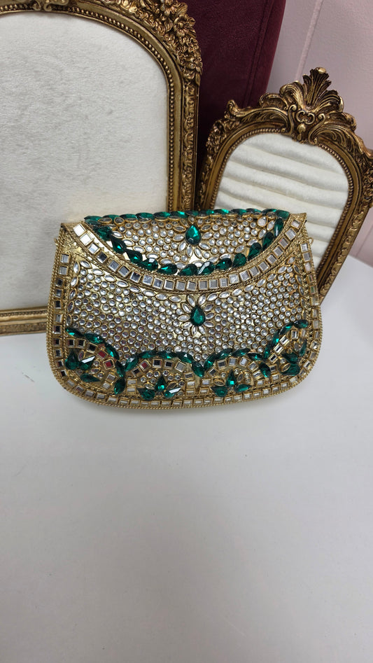 Shama kundan brass clutch