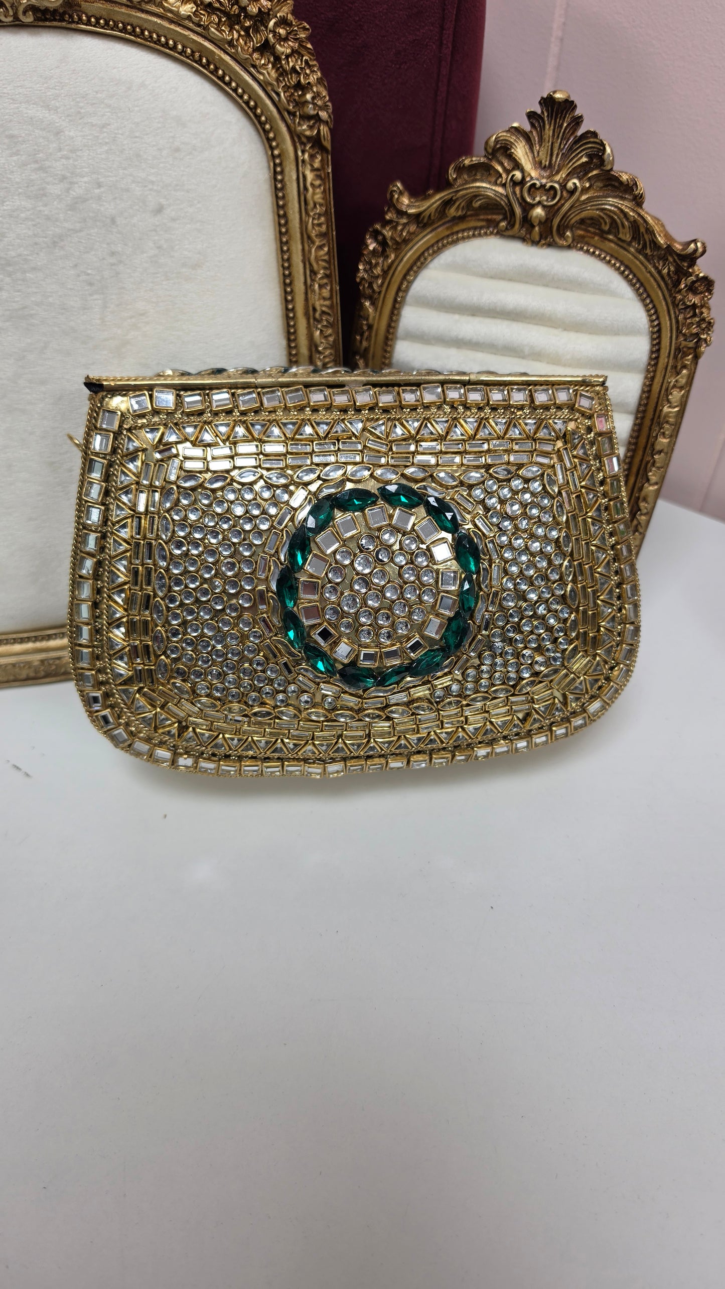 Shama kundan brass clutch