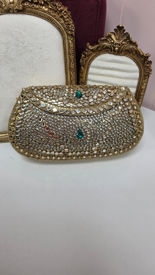 Chavi kundan brass clutch