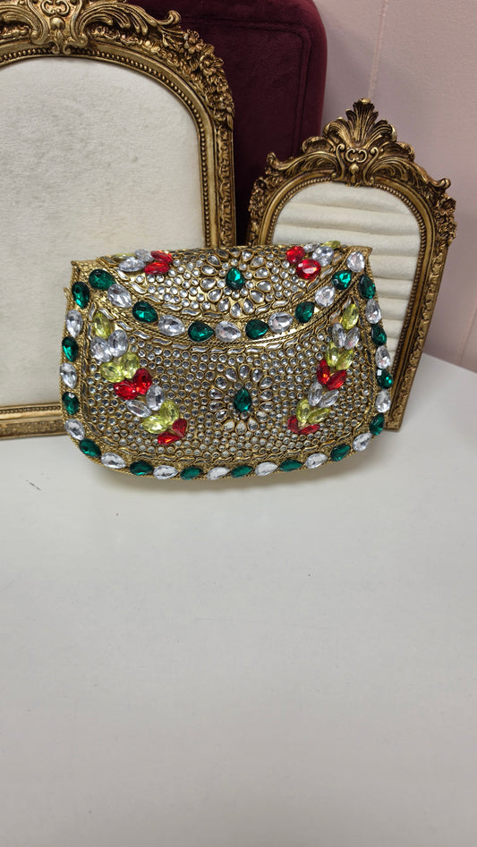 Rahat multi kundan brass clutch