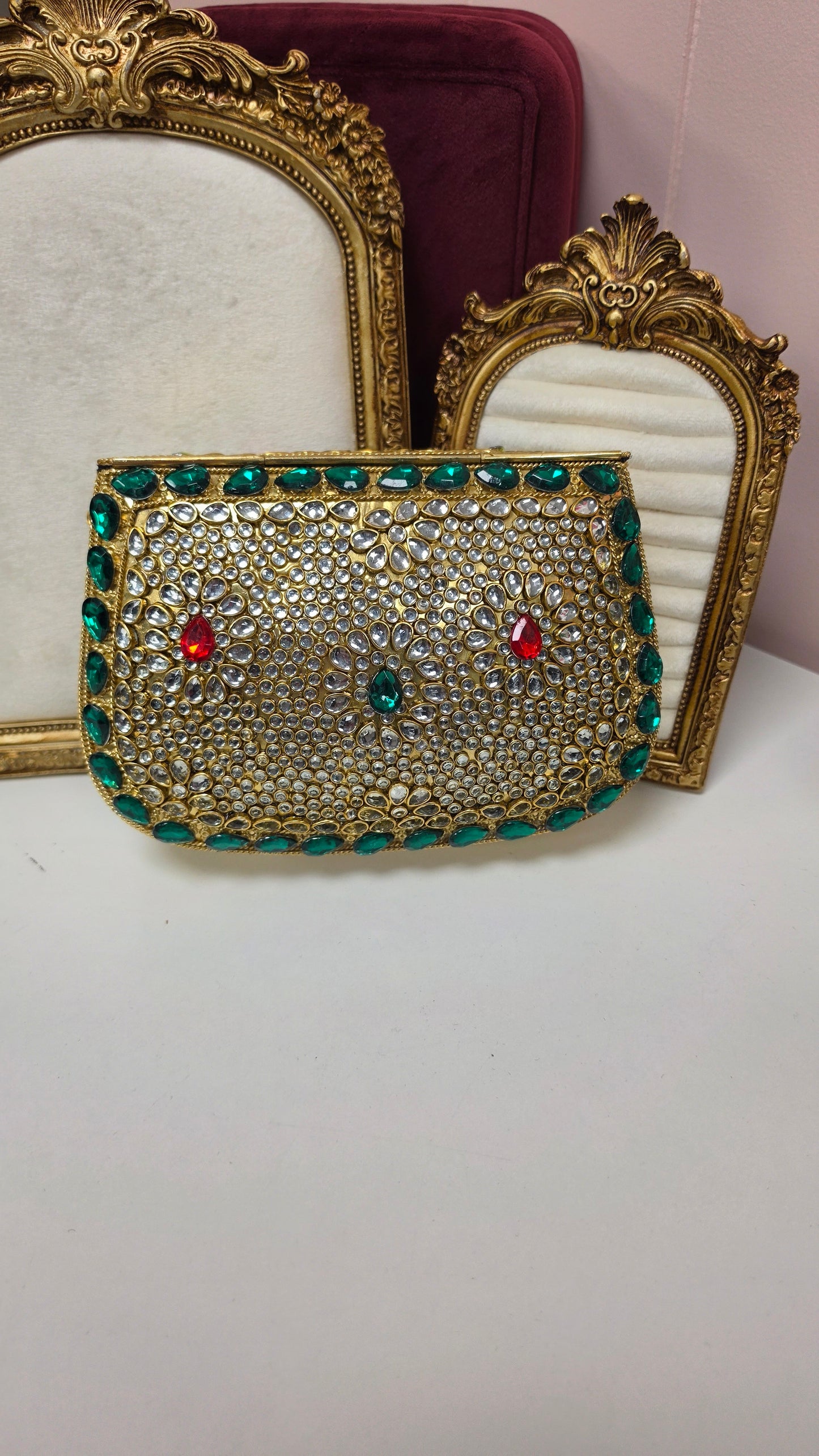 Rahat multi kundan brass clutch