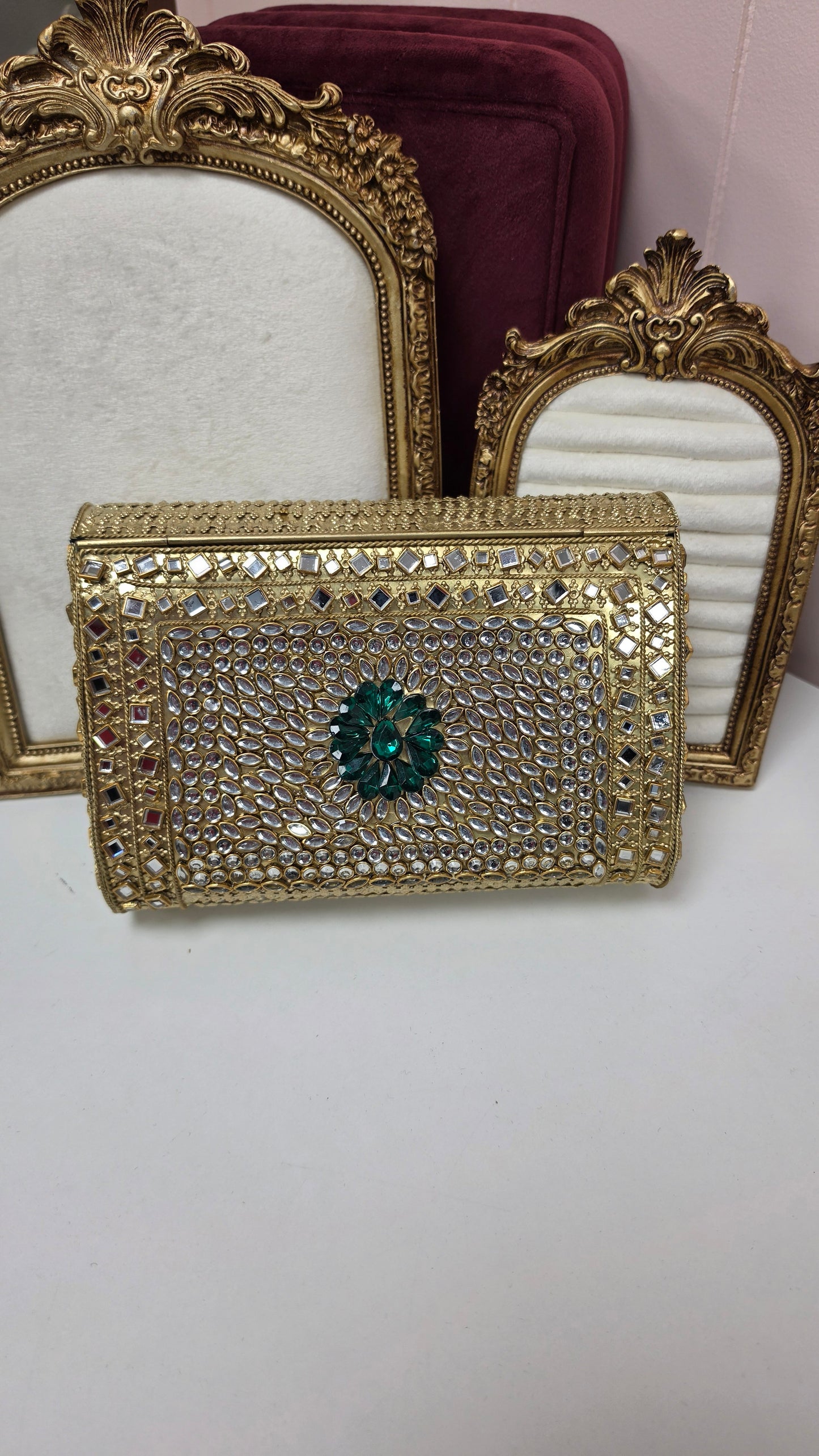 Mina kundan brass clutch