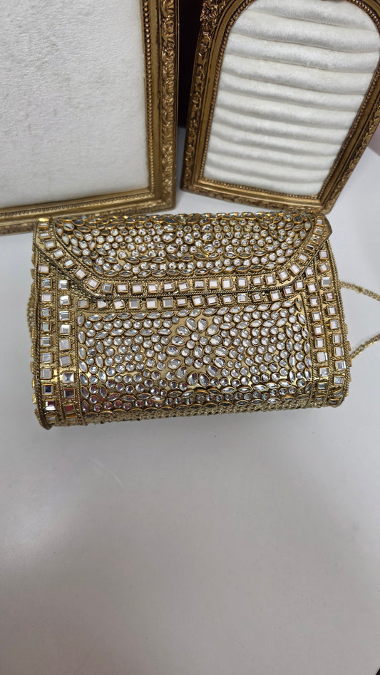 Dua kundan brass clutch