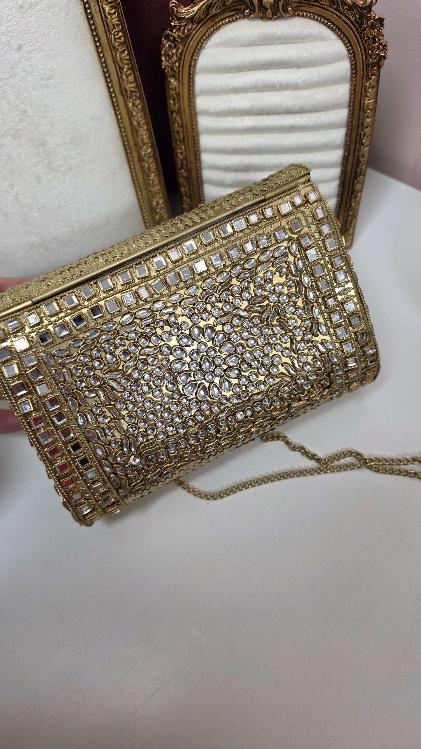 Dua kundan brass clutch