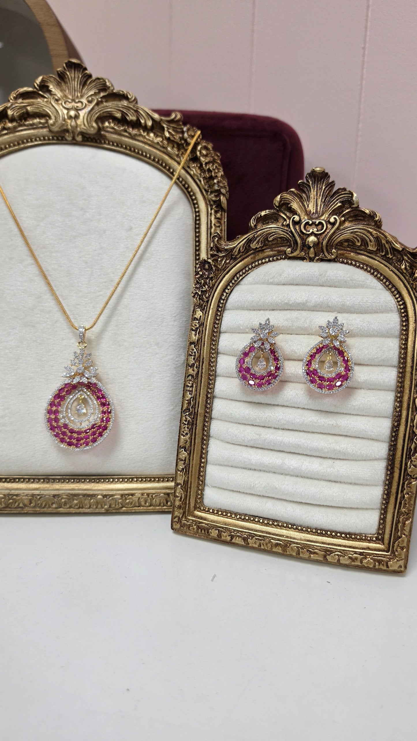 Priya  gold plated pendent set ( Ruby)