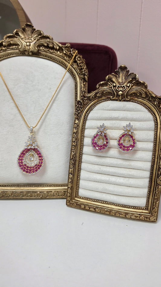 Priya  gold plated pendent set ( Ruby)