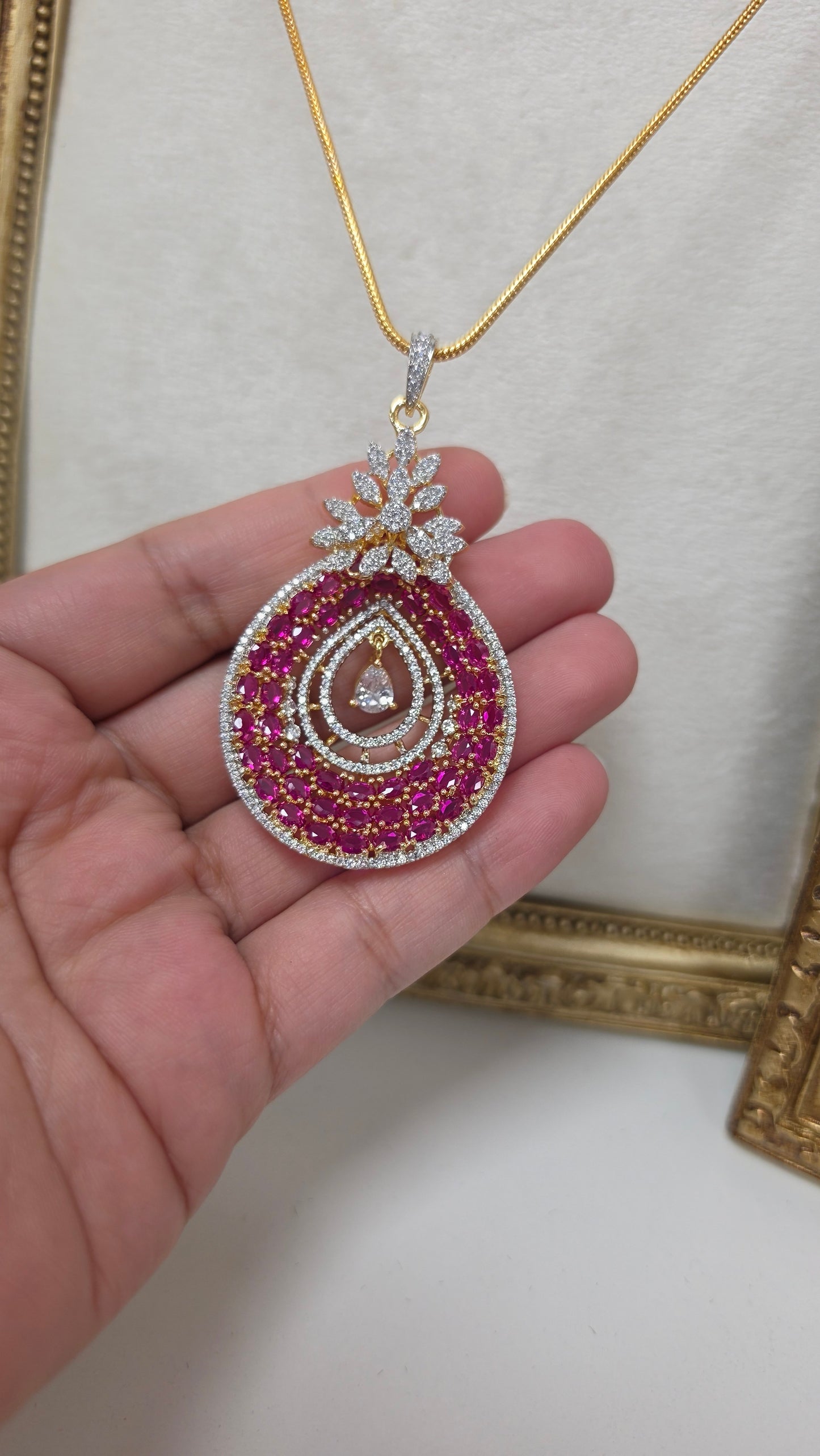 Priya  gold plated pendent set ( Ruby)