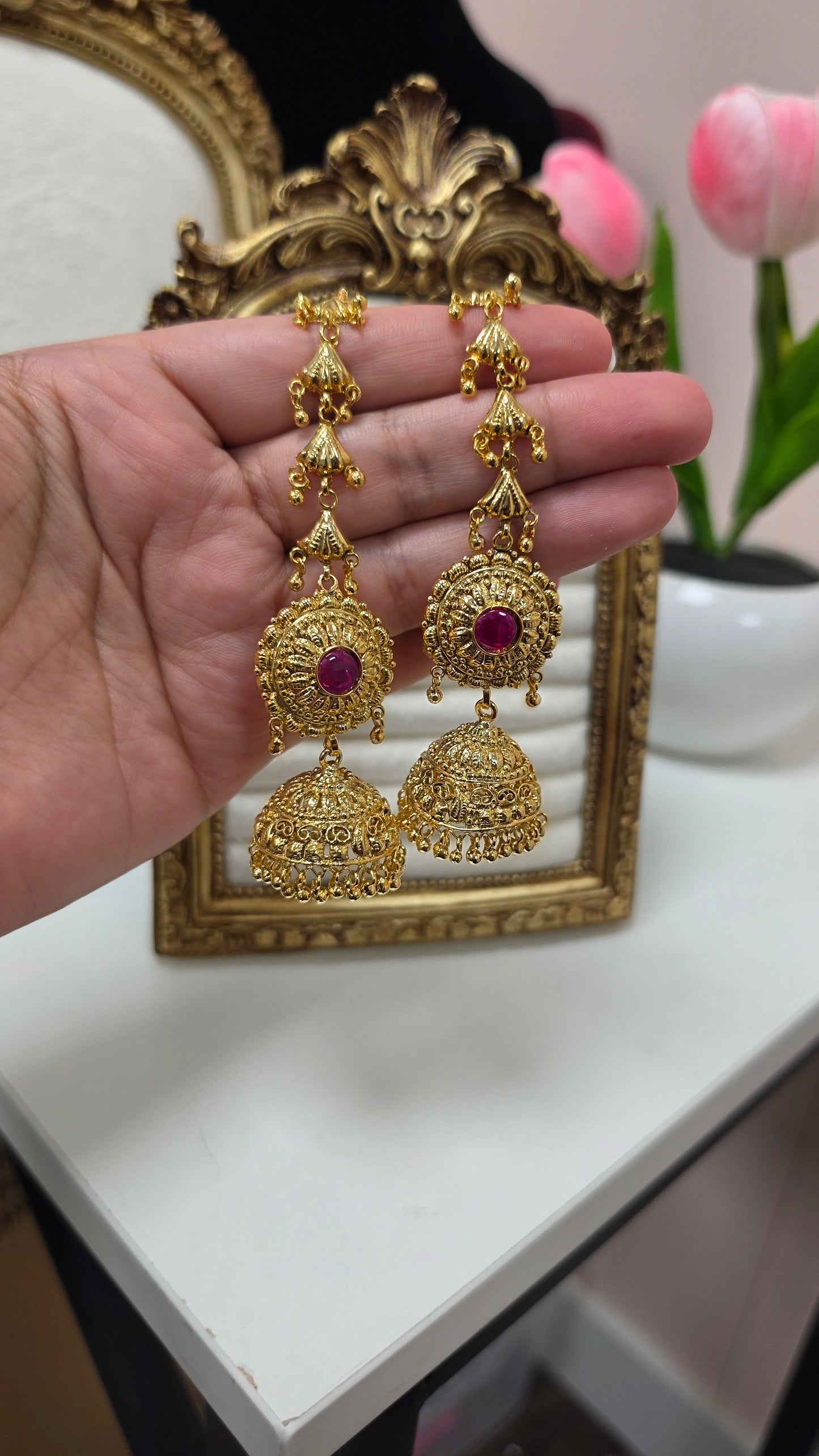 Chitleen premium gold plated Earrings (Ruby)