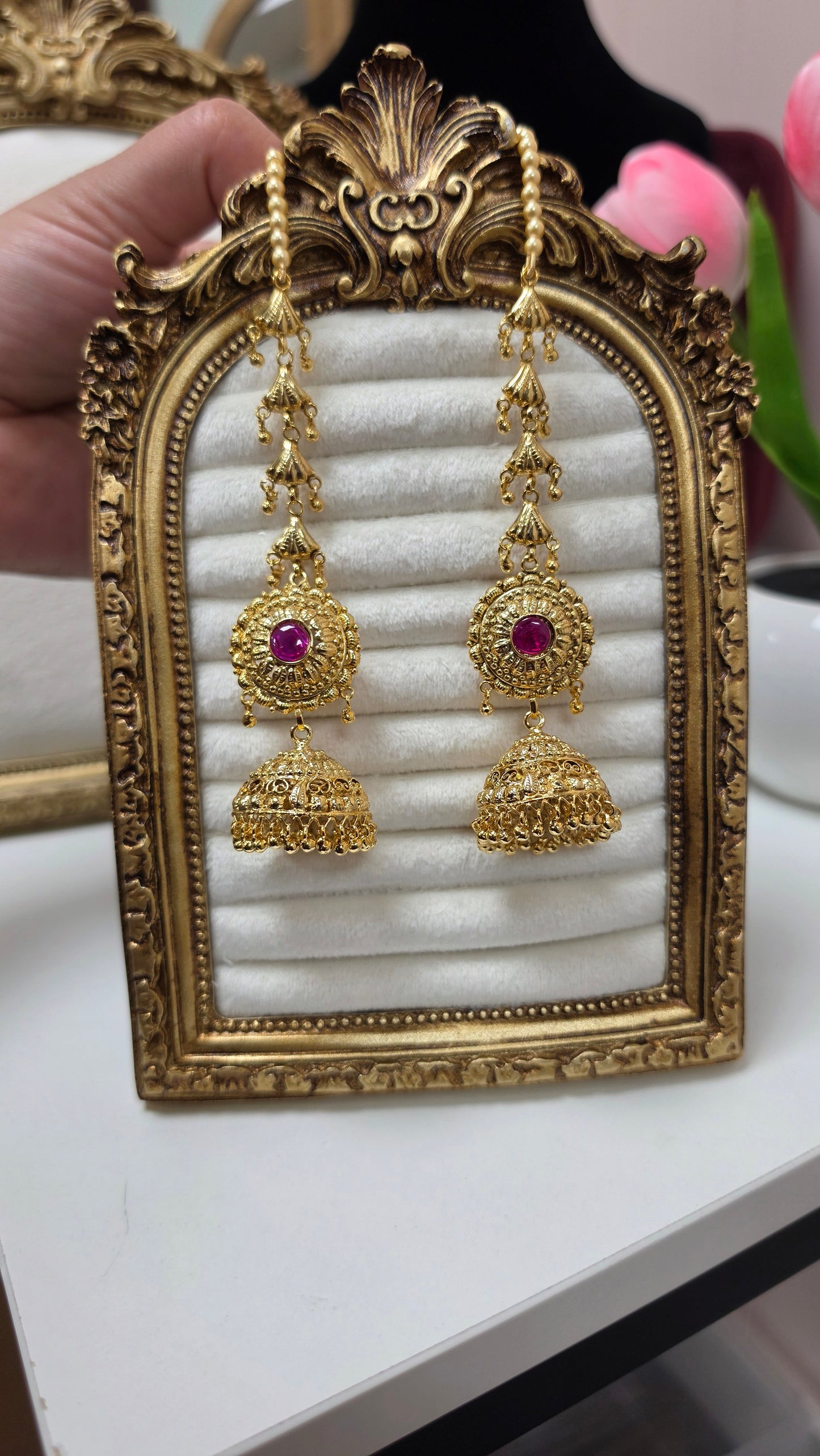 Chitleen premium gold plated Earrings (Ruby)