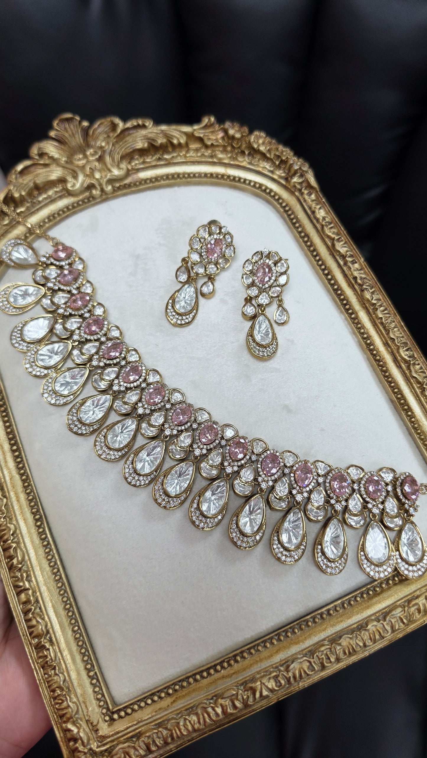 Urvi premium mossanite kundan set( pink)