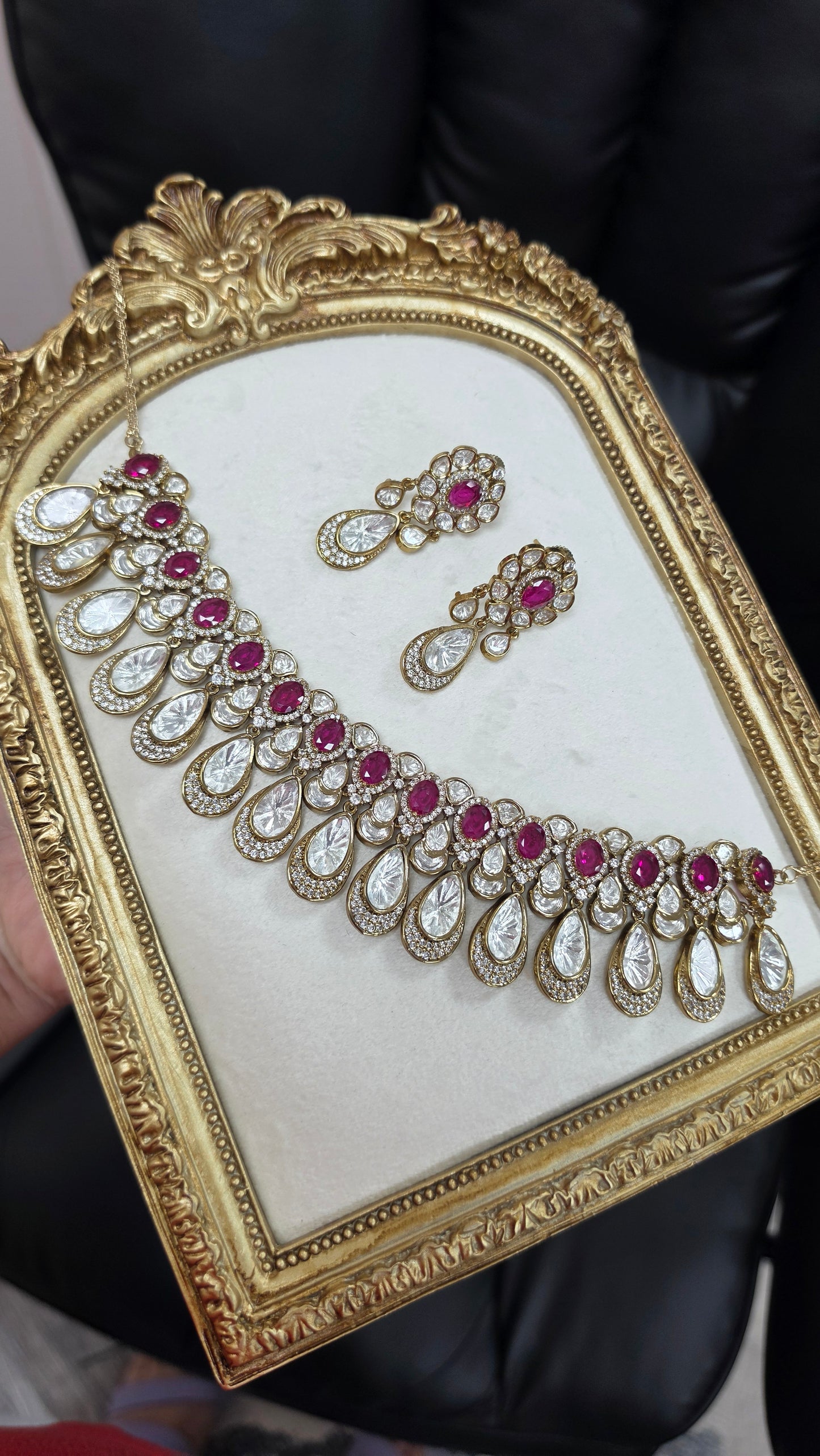 Urvi premium mossanite kundan set( Dark Ruby)