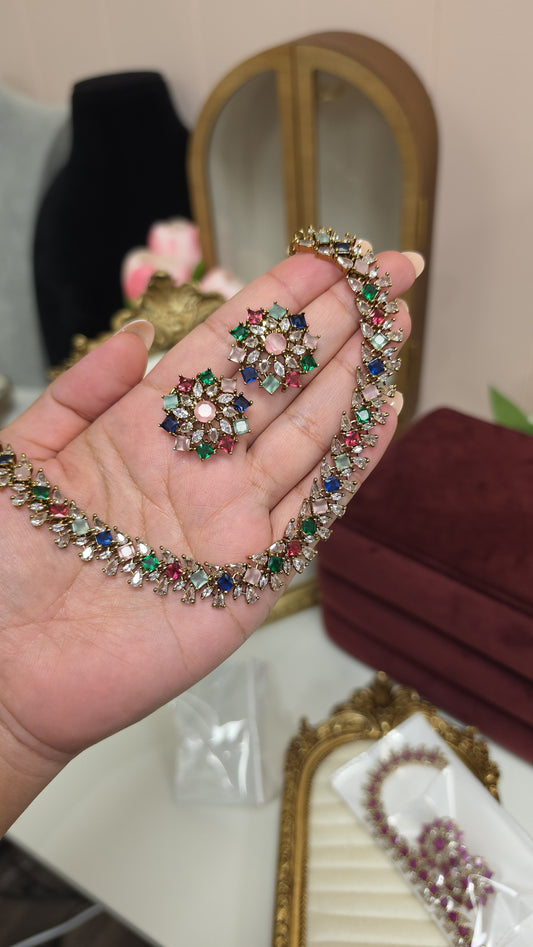 Suhana necklace with Studs (Multicolor)