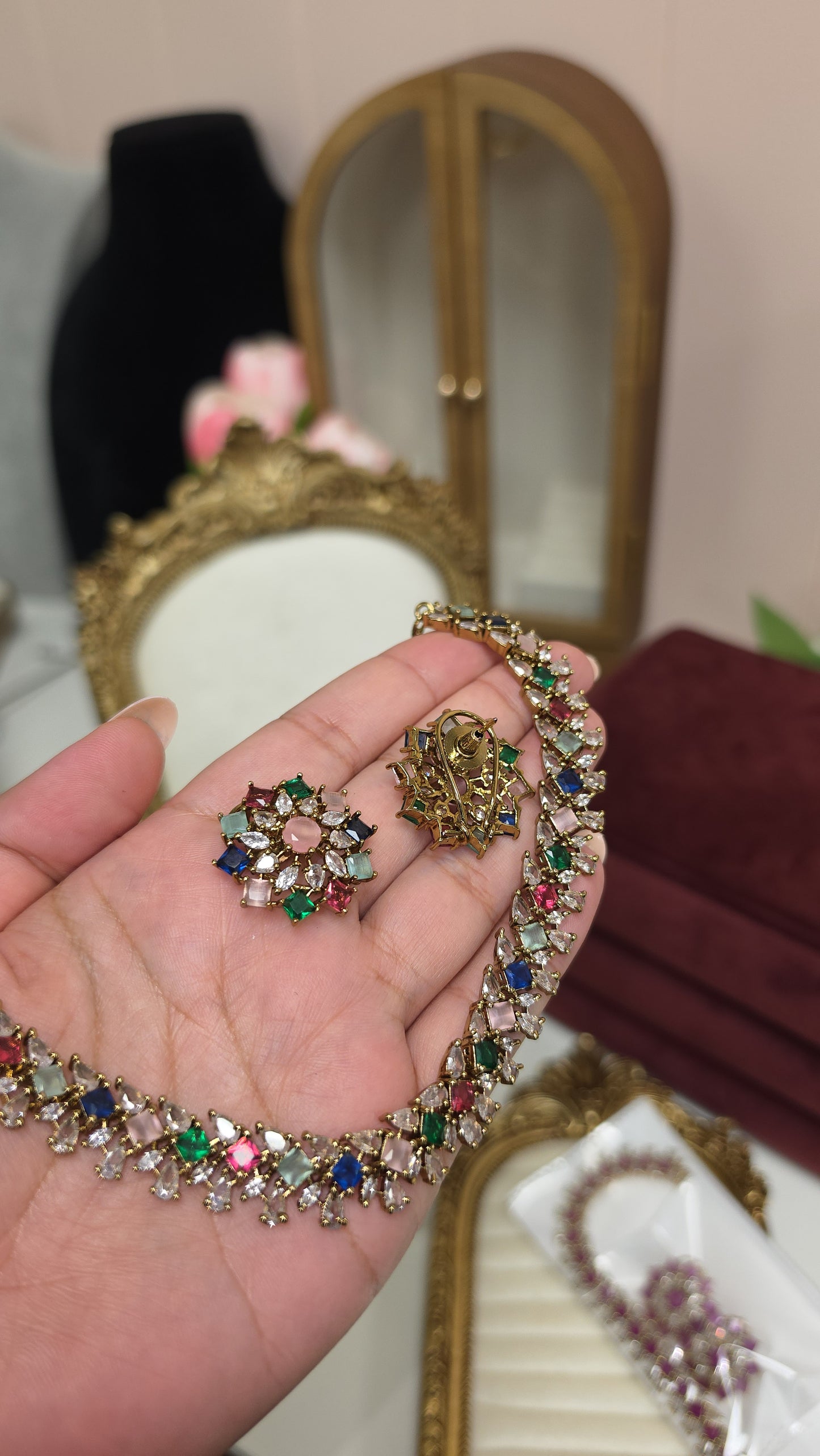 Suhana necklace with Studs (Multicolor)