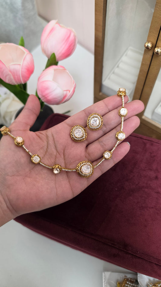 Ambika premium mosonaite kundan set