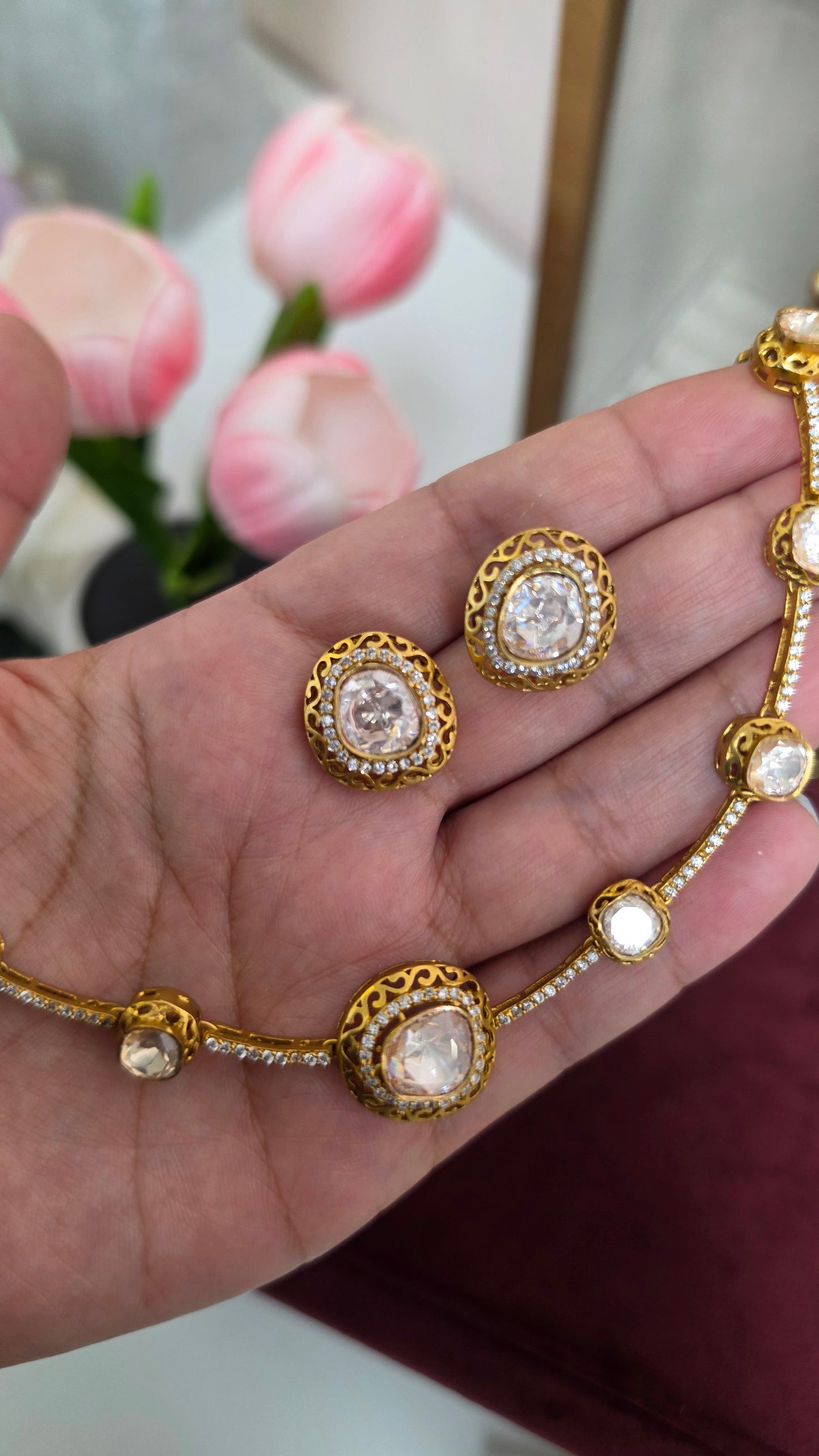 Ambika premium mosonaite kundan set