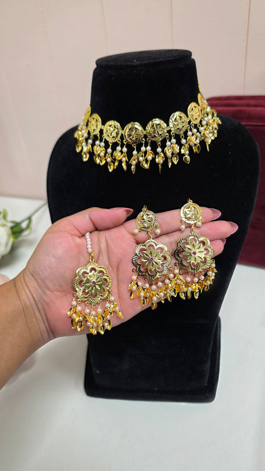 Shingaar jadau gold plated set